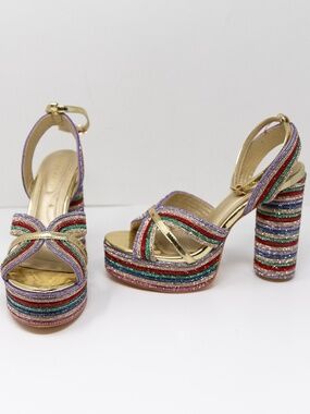 NEW Azalea Wang Kinslee Multi Diamond Rhinestone Rope Platform Heels Sandals 6.5
